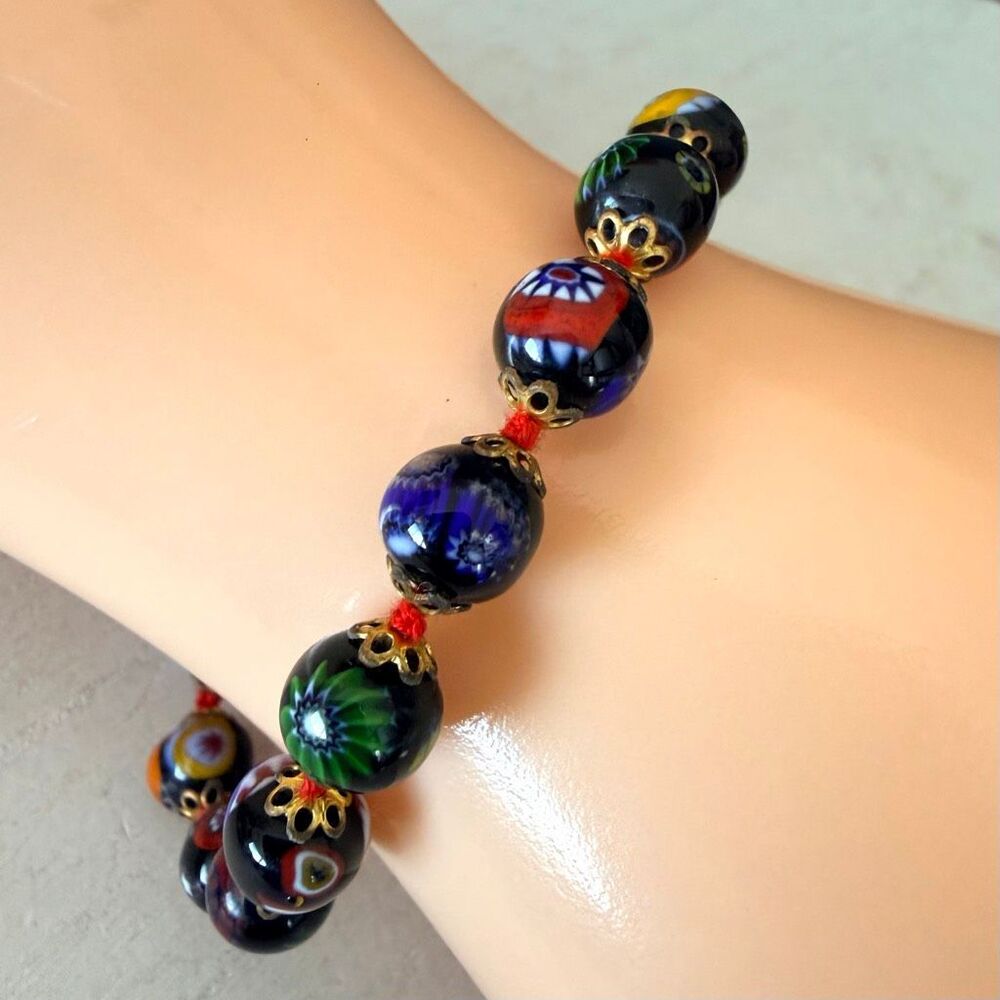 Vintage Venetian Millefiori Glass Bead Bracelet